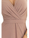 numoco Numoco Glänzendes Langes Kleid mit Ärmeln und Ausschnitt - Mokka Mousse mit Glitter