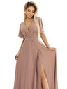 numoco Numoco Glänzendes Langes Kleid mit Ärmeln und Ausschnitt - Mokka Mousse mit Glitter