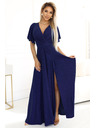 numoco Glänzendes langärmeliges Kleid mit Ausschnitt - Dunkelblau mit Glitzer Numoco