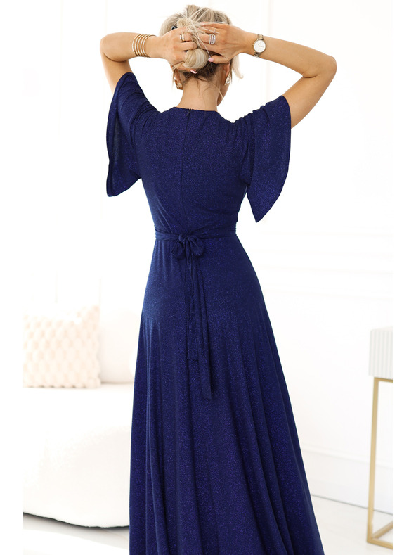 numoco Glänzendes langärmeliges Kleid mit Ausschnitt - Dunkelblau mit Glitzer Numoco