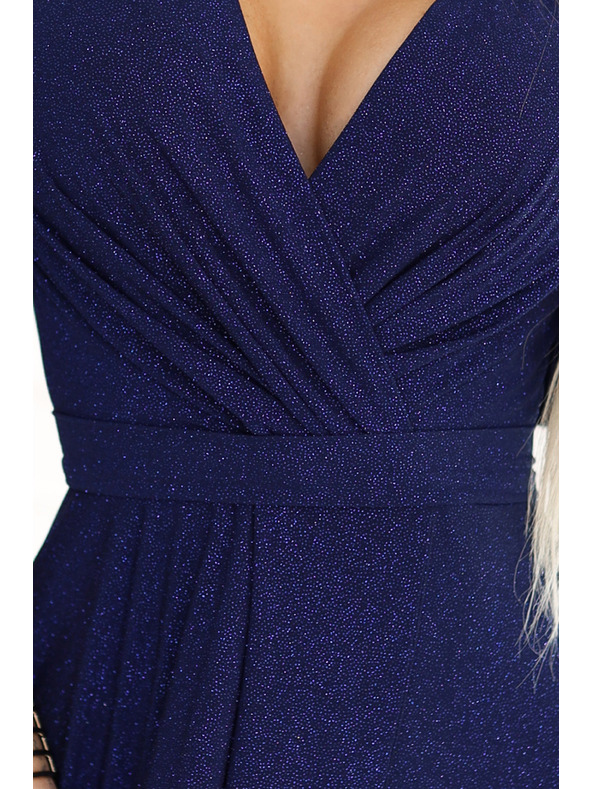 numoco Glänzendes langärmeliges Kleid mit Ausschnitt - Dunkelblau mit Glitzer Numoco