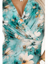 numoco Tailliertes Kleid mit Bleistiftausschnitt - beige Blumen auf türkisem Hintergrund Numoco