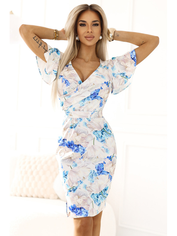 numoco Numoco Kleid mit Bleistiftausschnitt, Ärmeln und Gürtel