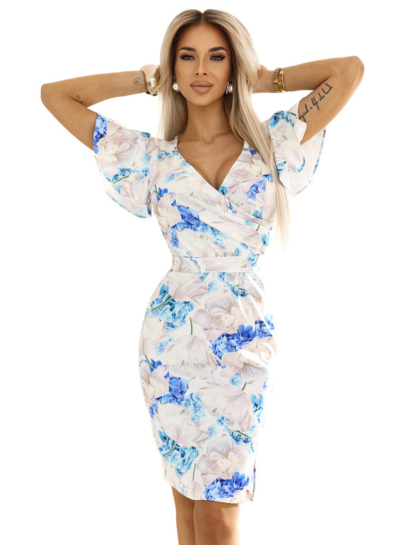 numoco Numoco Kleid mit Bleistiftausschnitt, Ärmeln und Gürtel