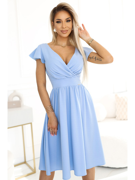 numoco Kleid mit Ausschnitt und kurzen Ärmeln - hellblau Numoco