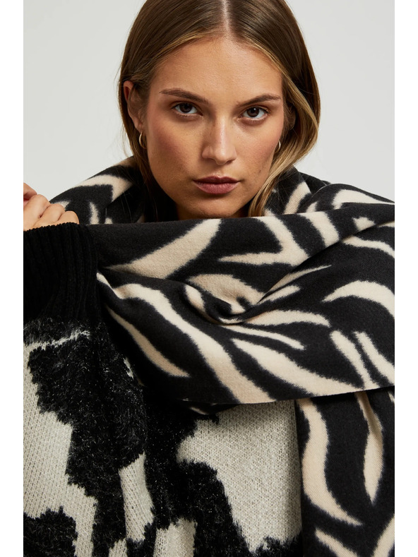 Moodo Creme-schwarz Damen gemusterter Schal Moodo