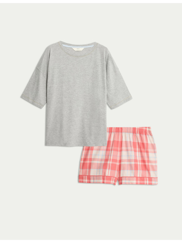 Marks & Spencer Short Checkered Set, Made of Pure Cotton Marks & Spencer grey