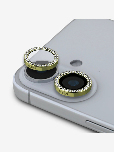Guess Guess Fixed Glitter Lens Protection for iPhone 16/16 Plus Gold