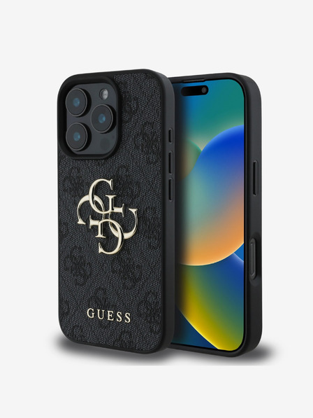 Guess Guess PU 4G Metal Logo Back Cover for iPhone 16 Pro Max Grey