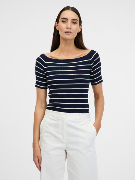 Orsay Dunkelblaues Damen-T-Shirt mit Dreiviertel-Ärmeln ORSAY