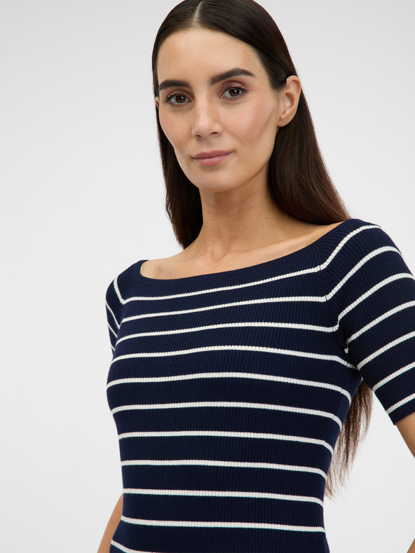 Orsay Dunkelblaues Damen-T-Shirt mit Dreiviertel-Ärmeln ORSAY