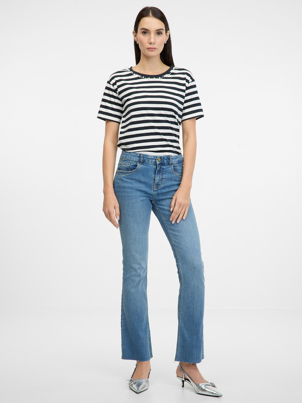 Orsay Dunkelblaues gestreiftes Damen-Kurzarmshirt ORSAY