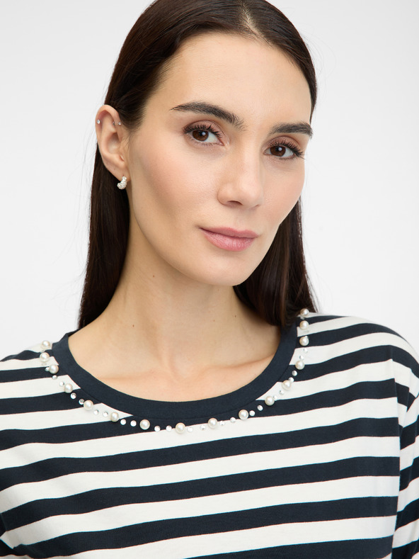 Orsay Dunkelblaues gestreiftes Damen-Kurzarmshirt ORSAY