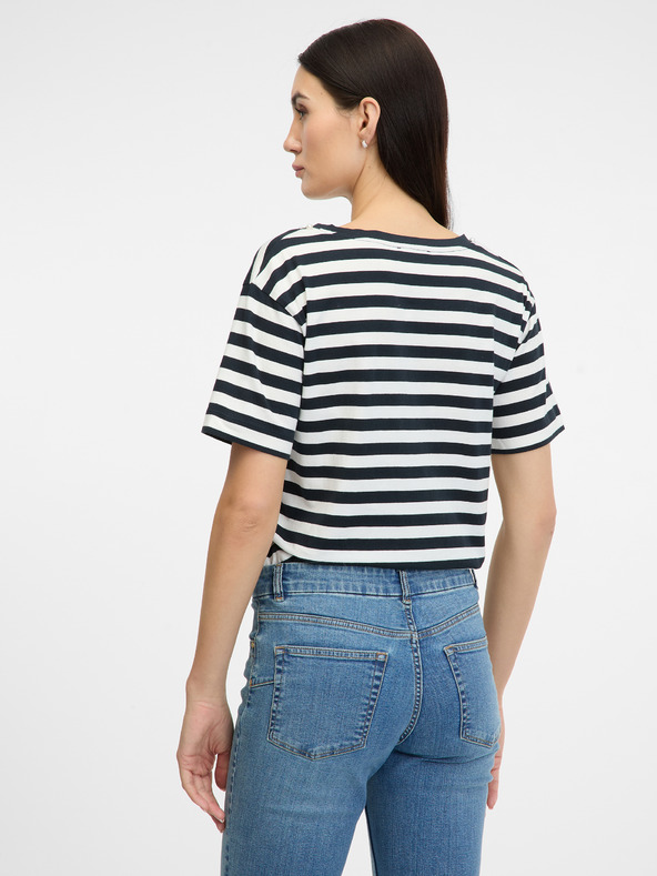 Orsay Dunkelblaues gestreiftes Damen-Kurzarmshirt ORSAY