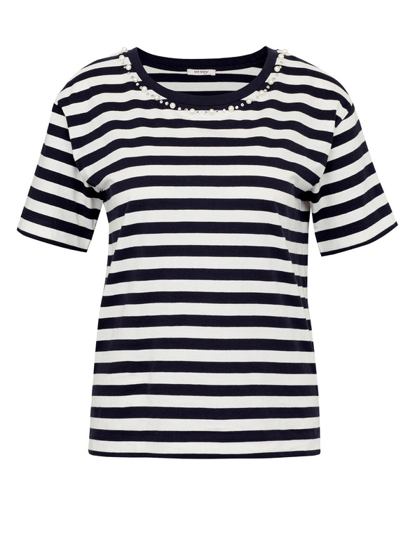 Orsay Dunkelblaues gestreiftes Damen-Kurzarmshirt ORSAY