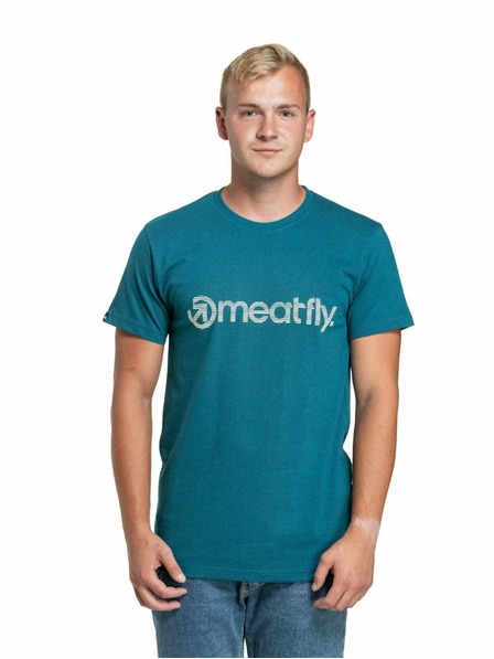 Meatfly Meatfly Herren T-Shirt Striped Logo Petrol Heather | Blau | Größe