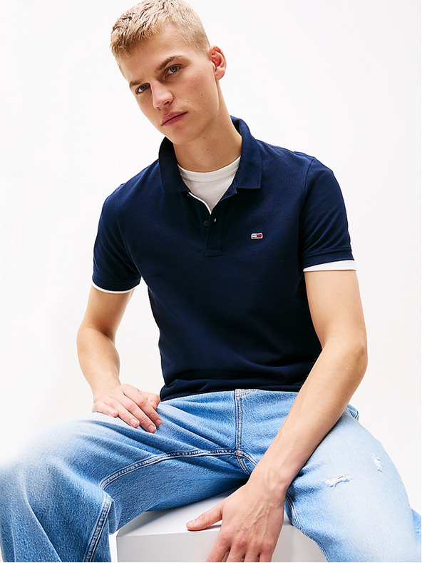 Tommy Hilfiger Herren blaues Polo-Shirt Flag Patch Tommy Hilfiger