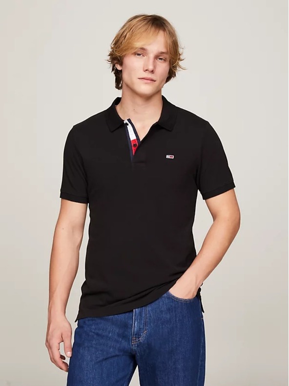 Tommy Jeans Herren schwarzes Poloshirt Tommy Jeans Pure Organic Slim Fit Polo BDS Black