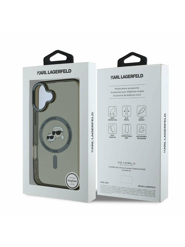 Karl Lagerfeld Karl Lagerfeld IML K&CH Heads Metall Rahmen MagSafe Rückseite Hülle für iPhone 16 Schwarz
