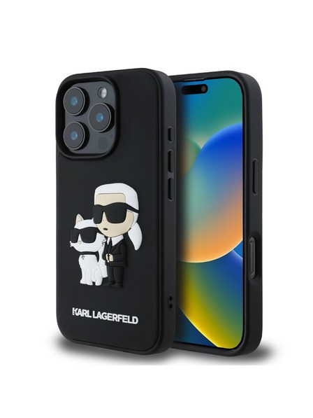 Karl Lagerfeld Karl Lagerfeld 3D Gummi Karl and Choupette Rückseite Hülle für iPhone 16 Pro Max Schwarz
