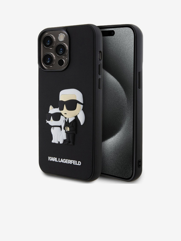 Karl Lagerfeld Karl Lagerfeld 3D Gummi Karl and Choupette Rückseite Hülle für iPhone 14 Pro Max Schwarz