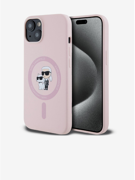 Karl Lagerfeld Rückseite Hülle für iPhone 14 Karl Lagerfeld Liquid Silicone Karl and Choupette Magsafe