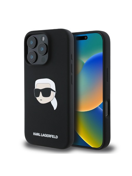 Karl Lagerfeld Karl Lagerfeld Liquid Silicone Karl Head MagSafe Rückseite Hülle für iPhone 16 Pro Schwarz