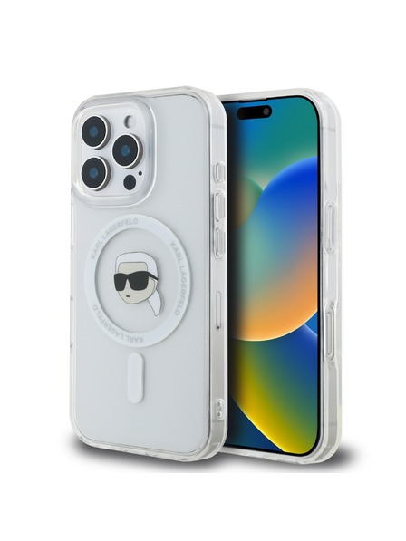 Karl Lagerfeld Karl Lagerfeld IML Karl Head Metall Rahmen MagSafe Rückseite Hülle für iPhone 16 Pro Transparent