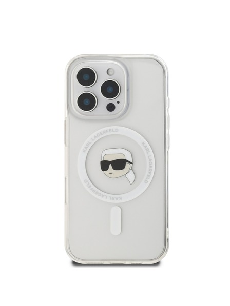 Karl Lagerfeld Karl Lagerfeld IML Karl Head Metall Rahmen MagSafe Rückseite Hülle für iPhone 16 Pro Transparent