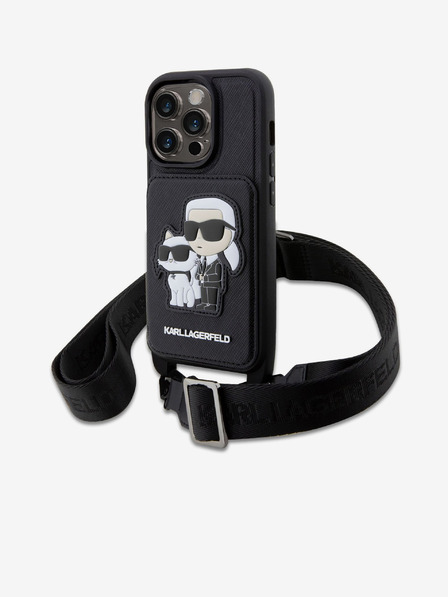 Karl Lagerfeld Karl Lagerfeld Saffiano Crossbody Riemen Karl and Choupette NFT Hülle für iPhone 14 Pro Schwarz
