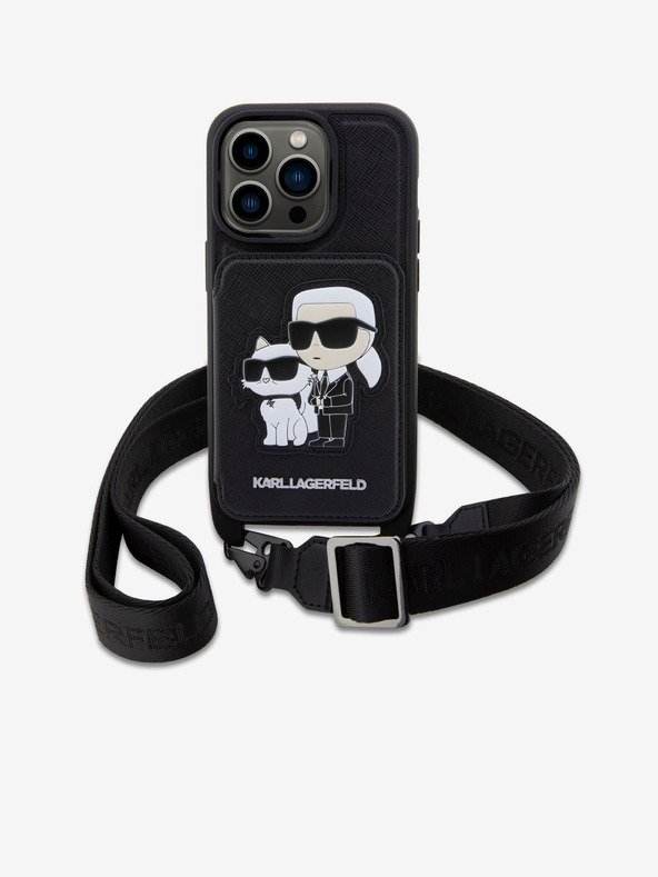 Karl Lagerfeld Karl Lagerfeld Saffiano Crossbody Riemen Karl and Choupette NFT Hülle für iPhone 14 Pro Schwarz