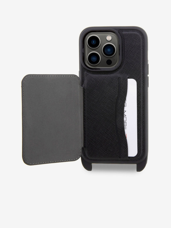 Karl Lagerfeld Karl Lagerfeld Saffiano Crossbody Riemen Karl and Choupette NFT Hülle für iPhone 14 Pro Schwarz