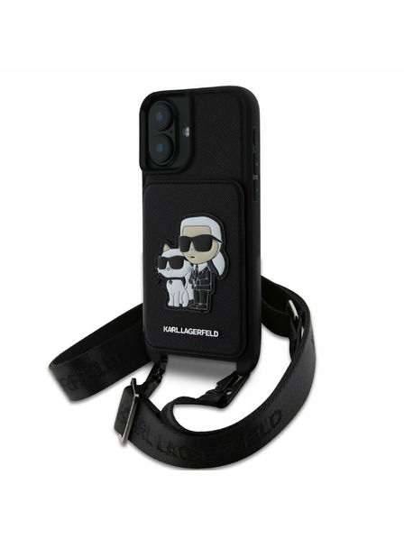 Karl Lagerfeld Karl Lagerfeld Saffiano Crossbody Riemen Karl and Choupette Hülle für iPhone 16 Black