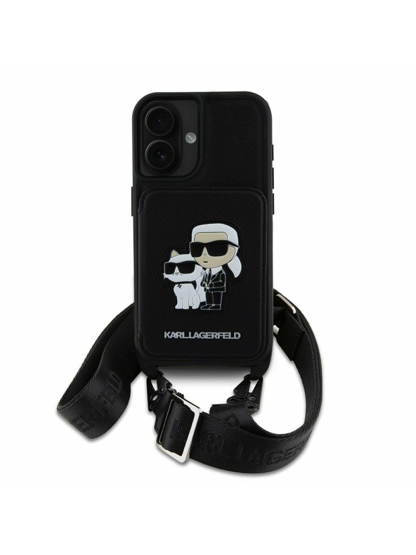 Karl Lagerfeld Karl Lagerfeld Saffiano Crossbody Riemen Karl and Choupette Hülle für iPhone 16 Black