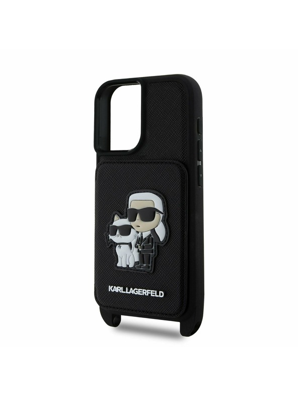 Karl Lagerfeld Karl Lagerfeld Saffiano Crossbody Riemen Karl and Choupette Hülle für iPhone 16 Black