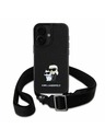 Karl Lagerfeld Karl Lagerfeld Saffiano Crossbody Riemen Metal Karl and Choupette Rückseite Hülle für iPhone 16 Black