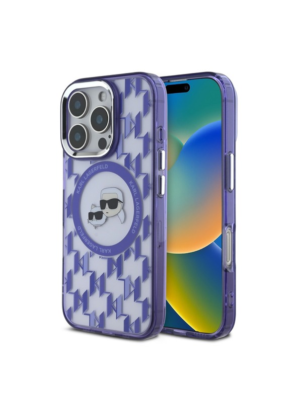 Karl Lagerfeld Karl Lagerfeld IML Monogram K&CH Heads MagSafe Rückseite Hülle für iPhone 16 Pro Max Purple