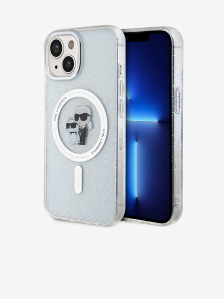 Karl Lagerfeld Karl Lagerfeld IML Glitter Karl and Choupette MagSafe Rückseite Hülle für iPhone 15 Transparent