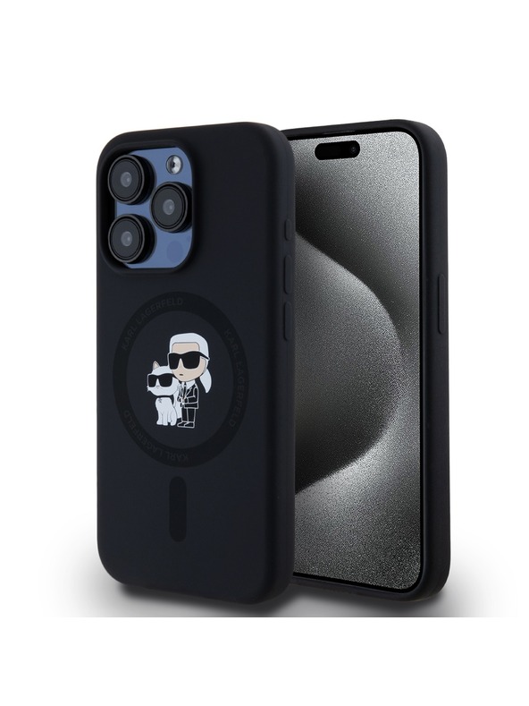 Karl Lagerfeld Karl Lagerfeld Liquid Silicone Karl and Choupette Magsafe Rückseite Hülle für iPhone 15 Pro Black