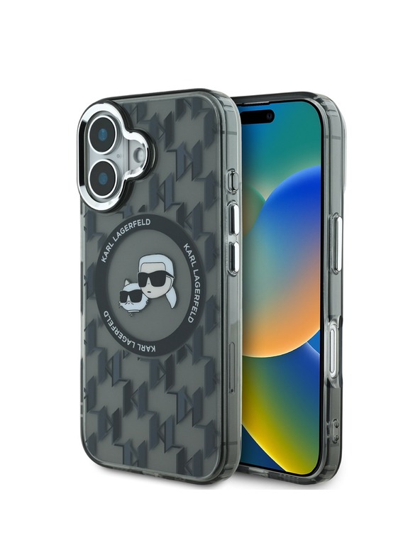 Karl Lagerfeld Karl Lagerfeld IML Monogram K&CH Heads MagSafe Rückseite Hülle für iPhone 16 Black