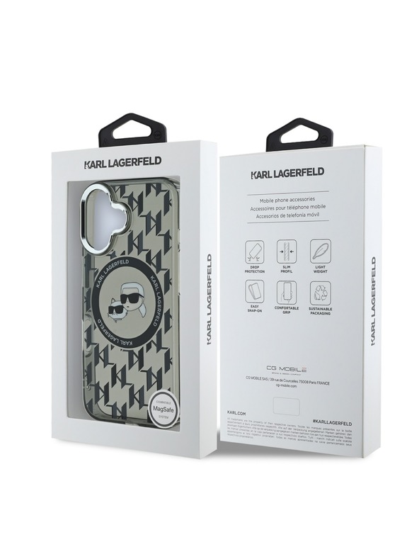 Karl Lagerfeld Karl Lagerfeld IML Monogram K&CH Heads MagSafe Rückseite Hülle für iPhone 16 Black