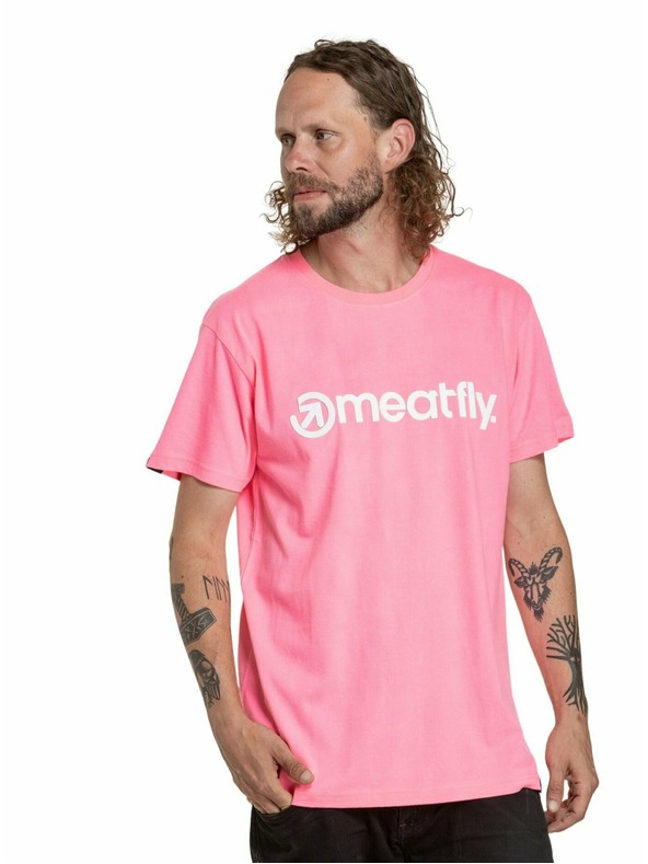 Meatfly Meatfly Herren Shirt Joe Neon Pink/Weiß | Weiß | Größe S | 100% Baumwolle