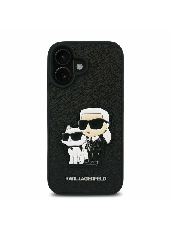 Karl Lagerfeld Karl Lagerfeld PU Saffiano Karl and Choupette Rückseite Hülle für iPhone 16 Schwarz