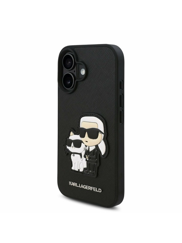 Karl Lagerfeld Karl Lagerfeld PU Saffiano Karl and Choupette Rückseite Hülle für iPhone 16 Schwarz