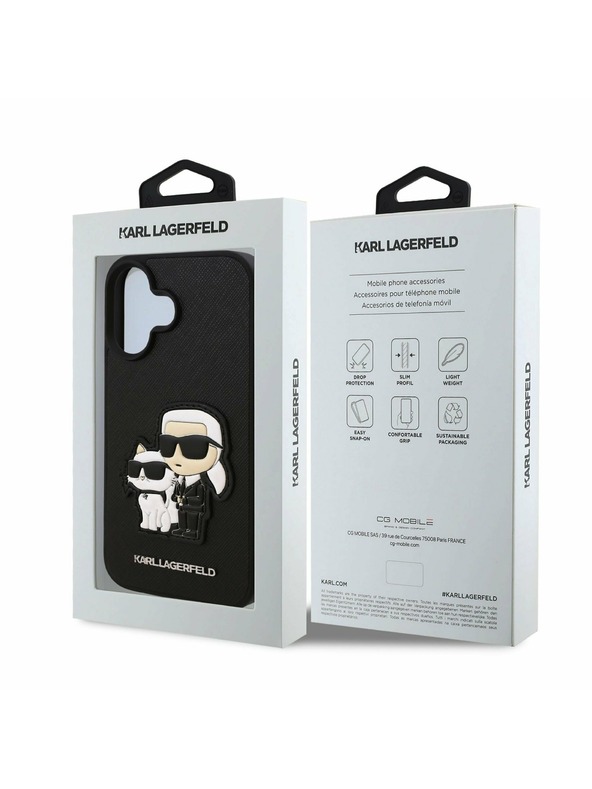 Karl Lagerfeld Karl Lagerfeld PU Saffiano Karl and Choupette Rückseite Hülle für iPhone 16 Schwarz