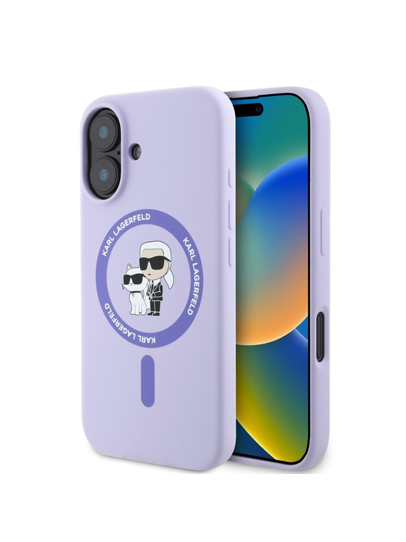 Karl Lagerfeld Karl Lagerfeld Flüssigsilikon Karl and Choupette MagSafe Rückseite Hülle für iPhone 16 Purple