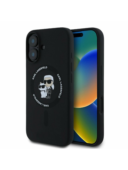 Karl Lagerfeld Karl Lagerfeld Flüssigsilikon Karl and Choupette MagSafe Rückseite Hülle für iPhone 16 Schwarz