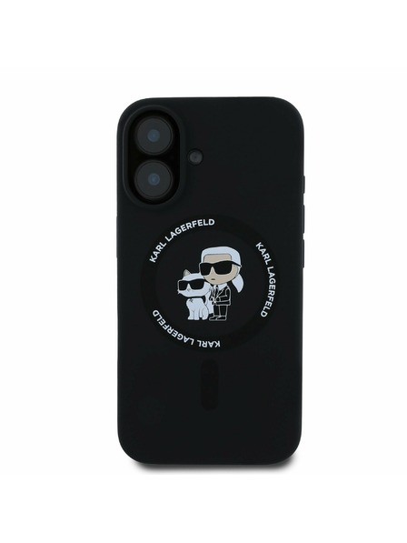 Karl Lagerfeld Karl Lagerfeld Flüssigsilikon Karl and Choupette MagSafe Rückseite Hülle für iPhone 16 Schwarz