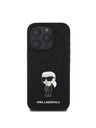 Karl Lagerfeld Karl Lagerfeld Fester Glitzer Metall Ikonik Rückseite Hülle für iPhone 16 Pro Schwarz