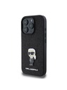 Karl Lagerfeld Karl Lagerfeld Fester Glitzer Metall Ikonik Rückseite Hülle für iPhone 16 Pro Schwarz